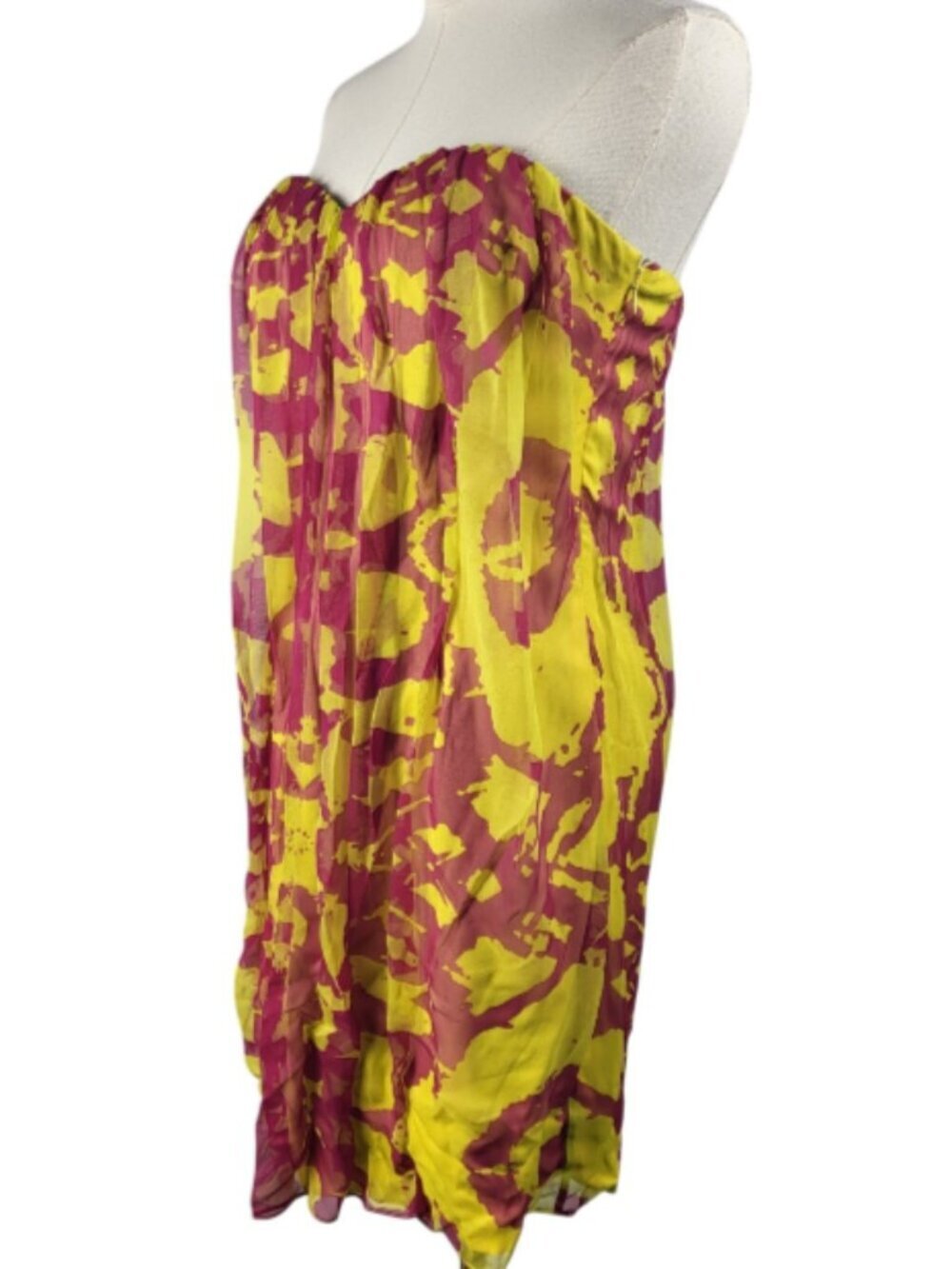 NEW Jay Godfrey SZ 6 Layered Silk Strapless Mini Dress Sheer Pink Green Overlay - Picture 5 of 15